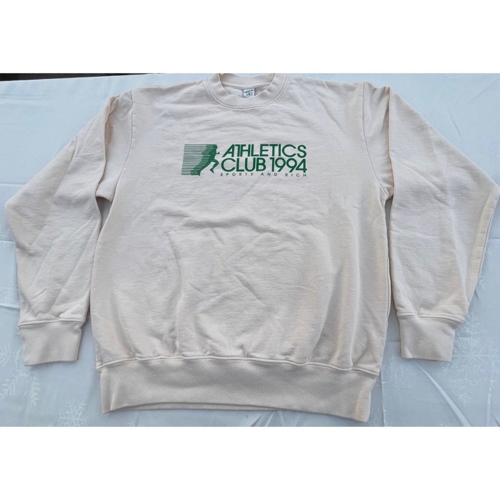 Sporty & Rich Cream Sweatshirt with Green Logo